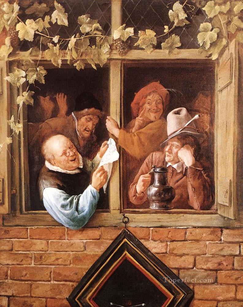 窓辺の修辞学者 オランダの風俗画家 ヤン・ステーン油絵